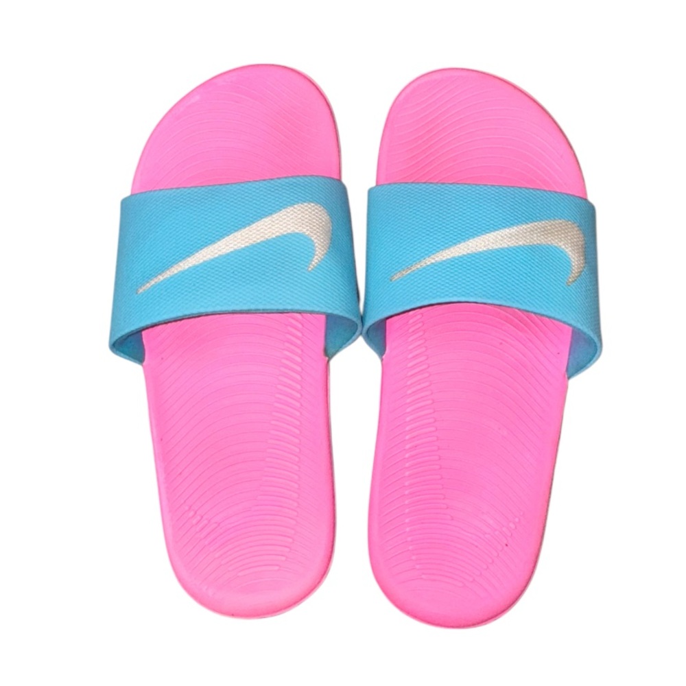 Nike pink & blue slides youth girls flip flops sandals   shoes size 4